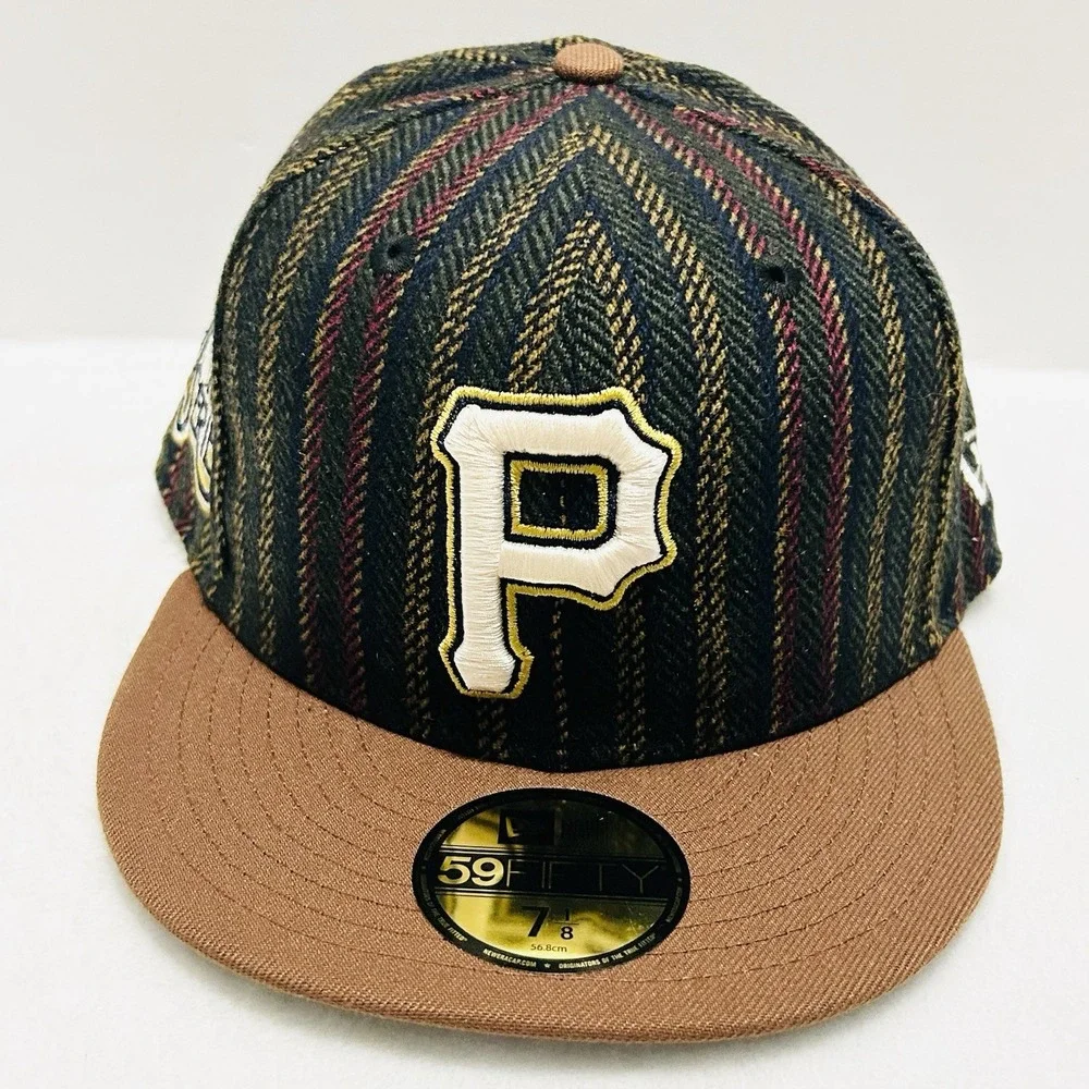 New Era Pittsburgh Pirates Herringbone 59FIFTY Fitted Hat Cap 7 1/8‎ Brown MLB